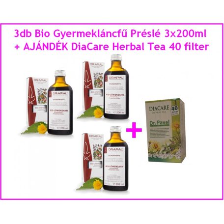 3db Bio Gyermekláncfű Préslé 3x200ml + AJÁNDÉK Pavel DiaCare Herbal Tea, 40 filter