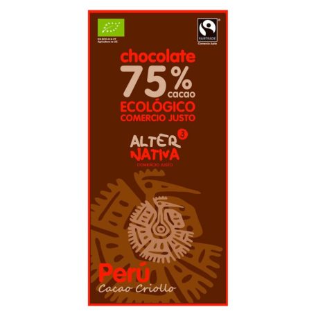 AlterNativa3 Bio, Vegán Csokoládé Peru, 75% kakaótartalommal
